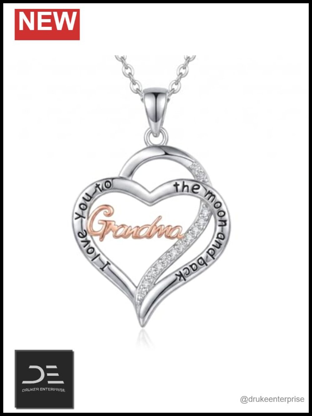 Grandma Necklace Heart Pendant Rose Gold Jewelry Gift for Mom Nana